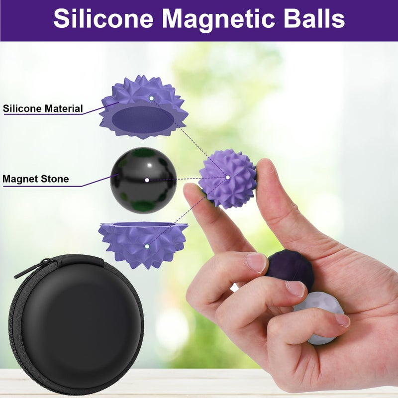 BUSOHA Silicone Magnetic Fidget Balls - 4 Pack Silicone Stress Relief Balls Stone for Adults Sensory Travel Toys for Calming Stress Autism and ADHD Gifts for Kids Girls Boys Purple - Image 3